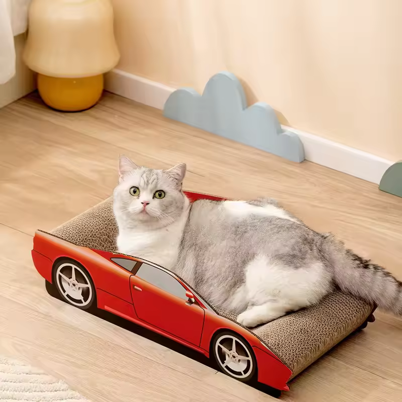 ADZIA Car-Shaped Cat Tower Corrugated Wood Scratch Board LEGO-inspired Pet Furniture Bed Cat PackSports Cars Cat Scratcher Bed